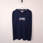 TOMMY HILFIGER T Shirt Mens XL Tommy Jeans Long Sleeve Crew Neck Cotton Navy