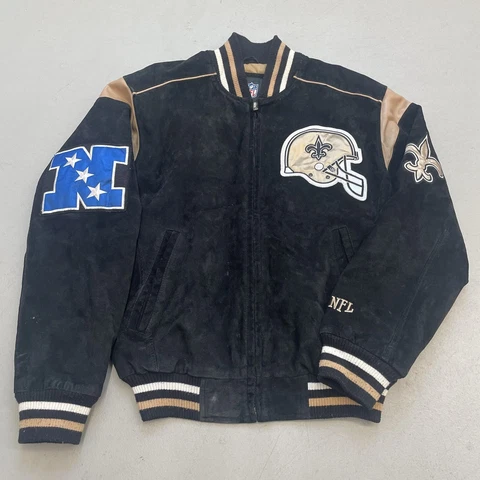 New Orleans Saints Leather Varsity Jacket Mens Size Small S Full Zip NFL Cover