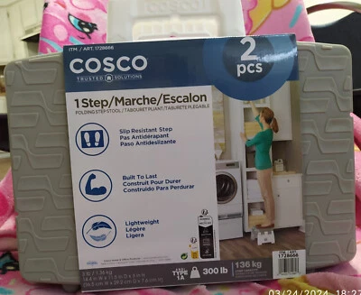 Cosco One-Step Folding Step Stool, 8.5 in, White & Gray - Image 1 of 2