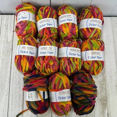 Moda Dea Ticker Tape Yarn Ball Skien Lot 9 Tropical 1+Charade Pink Lime Yellow - Image 1 of 4