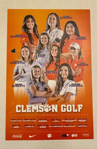 Rare IPTAY Clemson Tigers Female Golf Team Poster 2022 Schedule. Sports Cover