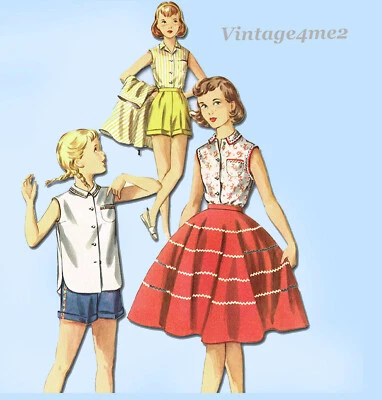 1950s Vintage Simplicity Sewing Pattern 1146 Cute Girls Skirt Blouse Shorts Sz 7 - Image 1 of 4