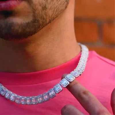 Corrente de tênis baguete 12MM 5AAA+ CZ Ice Out Hop quadril bling folheada a ouro real 14k - Imagem 1 de 4