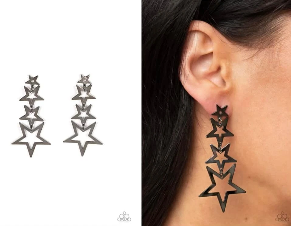 Paparazzi SUPERSTAR CRESCENDO black POST earrings - Image 1 of 1