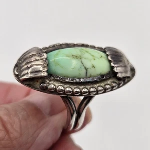 Unmarked Southwestern Blue Green Turquoise and Silver Handmade Ring - Picture 1 of 7