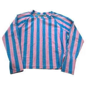J. Crew Crewcuts SZ Blockprints Rash Guard in Pink Blue Stripe - Size 6/7 - Picture 1 of 6