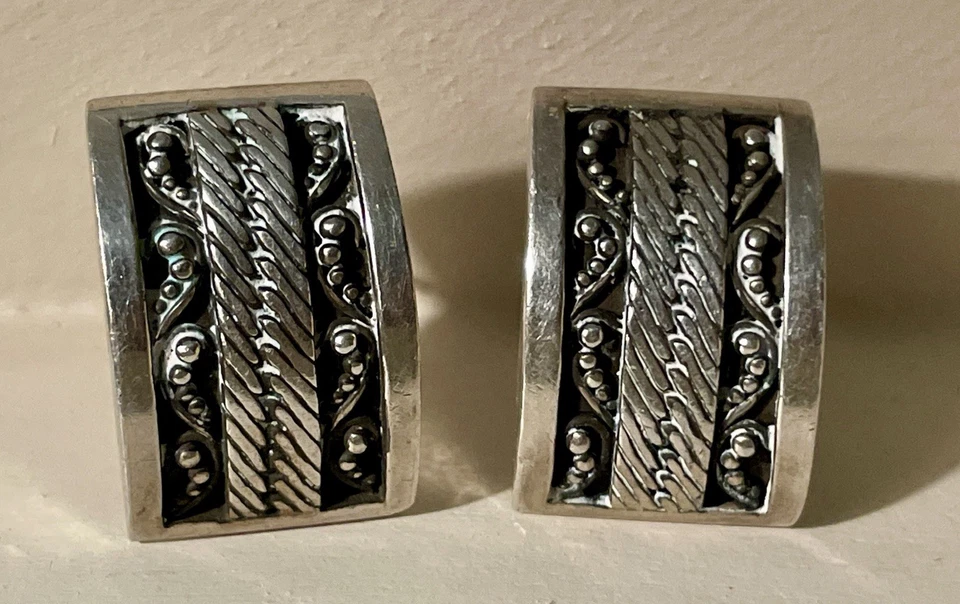 Lois Hill Sterling Silver Earrings Signed 925 Scroll Decor 7/8” L ~ Pierced - Image 1 of 4