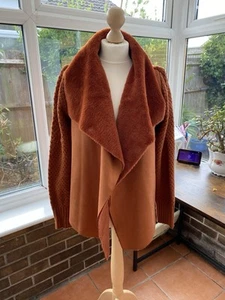 Joe Browns Mix It Knit Waterfall Jacket UK 12 Faux Fur Suedette Boho Cosy - Picture 1 of 5