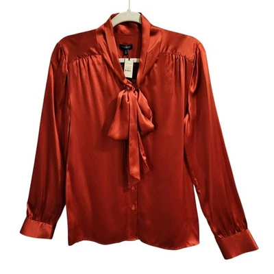 Blusa Talbots 10 Roja 100% Seda Frontal Lazo Vacaciones Navidad Fiesta Carrera Oficina Foto 1 de 4