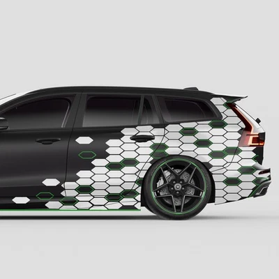 Waben Aufkleber 2er Set je 200x60cm Auto Motorrad Bus Dekor KX083-04 Weiß Grün - Bild 1 von 4