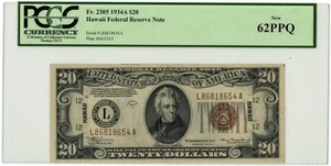 FR.2305 $20 1934A Hawaii Federal Reserve Note New 62 PPQ PCGS Currency 950750-7 - Picture 1 of 3