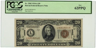 FR.2305 $20 1934A Hawaii Federal Reserve Note New 62 PPQ PCGS Currency 950750-7 - Image 1 of 3