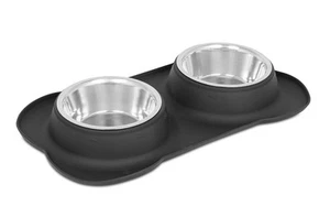 Bone Dog Bowl Set - Double Stainless Steel Food and Water Bowls with Non-Slip... - Picture 1 of 8
