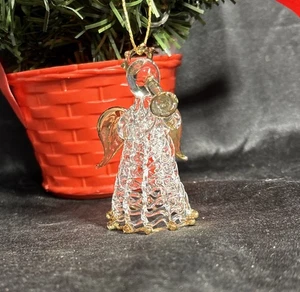 Vintage Crystal Hand Blown Spun Glass w/ Gold Trim Angel With Trumpet - Picture 1 of 6