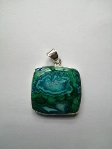 Grade 'A' Malachite Chrysocolla Sterling Silver Mounted Pendant - Picture 1 of 4