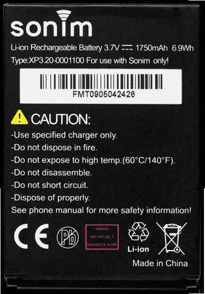 电池适用于 Socketmobile Sonim XP1300、XP1301、XP3300 XP3.20-0001100、XP-0001100 — 第 1/1 张图片