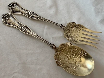 1895 Dominick & Haff Sterling Silver Serving Fork & Spoon Grape  & Vine - Image 1 of 4