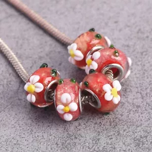 5 pz Vetro Lampadario Fiore Rosso 14 mm Ciondolo Europeo Perline Grande Foro Sciolto - Foto 1 di 3