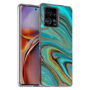 For Motorola (Edge,One 5G,Ace,UW,X40,30),Slim Cover,Gold Blu Marble Print,USA - Picture 1 of 21