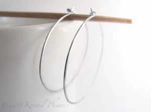 Handcrafted Sterling Hoop Earrings, 2" 50mm or Argentium or Fine, Made in USA - Picture 1 of 3