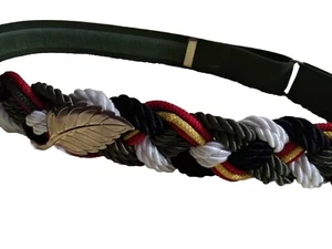 Vintage 80s Belt Braided Silky Cord Adjustable Cinch Waist Olive Green Red White - Picture 1 of 9