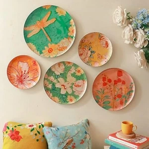 Wall Plates Decorative Plate Pastel Blooms wall Metal plates Set for 5 Wall Hang - Picture 1 of 6