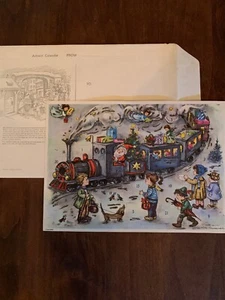 Calendario de Adviento de papel navideño vintage escena de tren Santa niños Alemania Occidental - Imagen 1 de 11