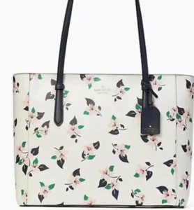 Kate Spade Schuyler Medium Leather Tote Bag Cream Multi Lily Blooms Floral Bag. - Picture 1 of 4