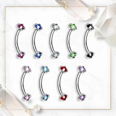 16G Eyebrow Ring Curved Barbell Prong Set CZ Lip Rook Daith Snug Piercing 8mm - Image 1 of 3