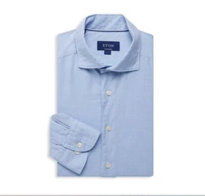 $250 NWT Eton Contemporary Fit Cotton & Silk Dress Shirt Blue Size 15 & 17.5 - Picture 1 of 3