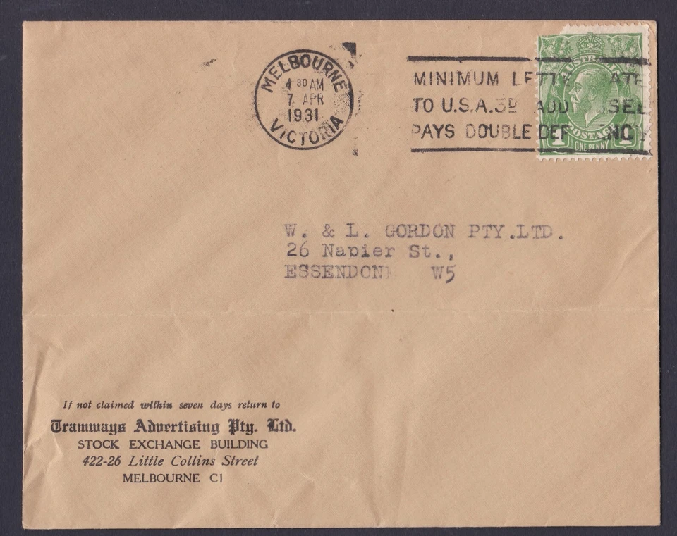 1931 KING GEORGE V PRE-DECIMAL STAMP TRAMWAYS ADVERTISING COMMERCIAL COVER #B234 - Image 1 of 1