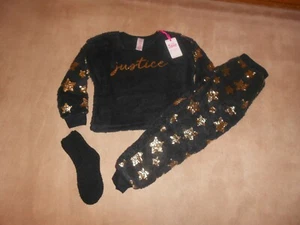 NEW, GIRLS JUSTICE FAUX SHERPA 3 PIECE PAJAMA SET, SIZE S (7/8) - Picture 1 of 2