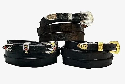 Genuino BANDA DE SOMBRERO DE COCODRILO Western NEGRO 1/2" Vaquera con FANTÁSTICO Juego de Hebillas Foto 1 de 4