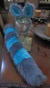 Tim Burton Cheshire gato azul/gris a rayas peludo orejas de piel sintética y 10",15",30" tais - Imagen 1 de 4