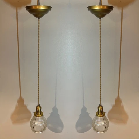 Pair Pendant Lights Rare Shades Rewired 8G Cover