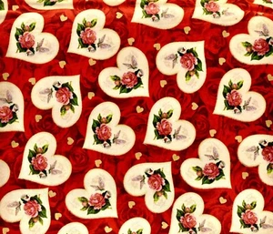 Valentine's Day Fabric,Rose/Butterfly Hearts,Red Roses Background,Cotton,82x44" - Picture 1 of 1