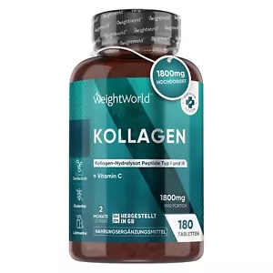 Kollagen Vitamin C - 180 Tabletten - Haar Haut Nägel - Muskel, Gelenke & Knochen - Bild 1 von 8