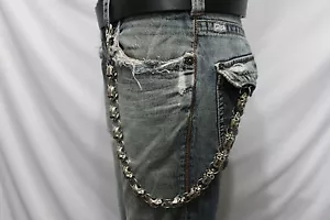 Herren Silber Metall Geldbörse Ketten starke Jeans Biker Schädel Skelette strapazierfähig - Bild 1 von 12