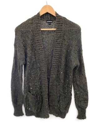 Cárdigan EXPRESS Verde Mohair Mezcla Lana Lentejuelas Frente Abierto Talla M Foto 1 de 4