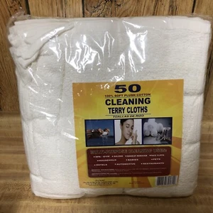 50ct Terry Towel Cleaning Cloths 100% Soft Plush Cotton 12”x12” New - Picture 1 of 3