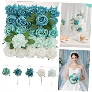 Artificial Flowers, 25pcs Real Looking Teal Green Rose Gradient Teal Green - Picture 1 of 7