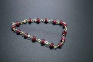 Natural Ruby Bracelet, Rondelle Ruby Gold Chain Bracelet 5.5mm Gift for Her 7'' - Picture 1 of 10