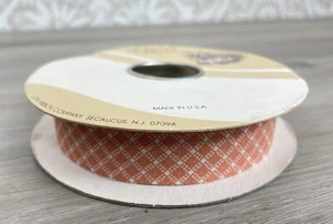 Vintage Ribbon~ Lion  Plaid Fabric Peach Pink Gingham 1" wide 25 Yard - Picture 1 of 4