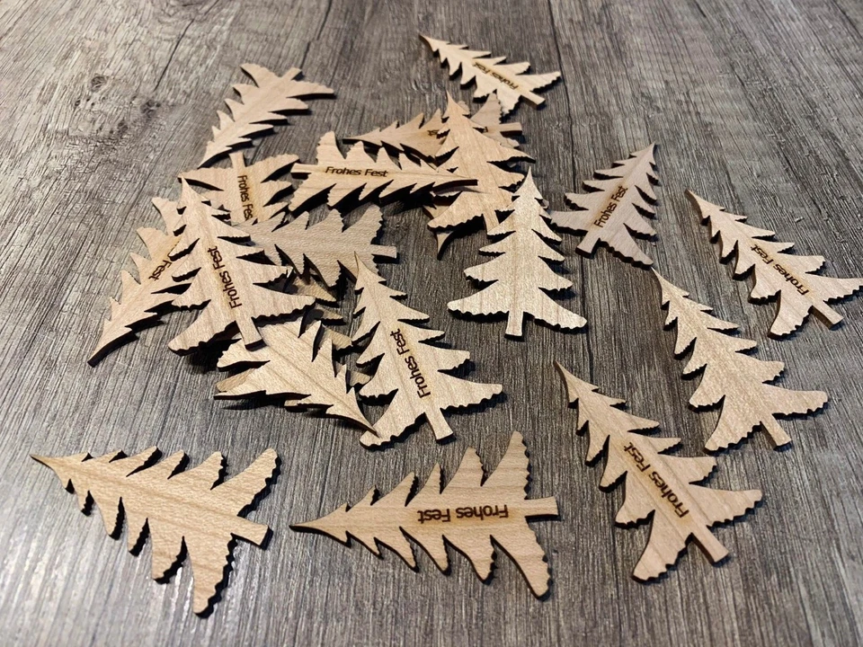 25 Streudeko Holz Frohes Fest basteln Weihnachten Xmas Tanne Weihnachtsbaum Baum - Bild 1 von 3