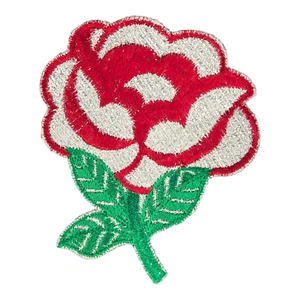 Christmas Rose Flower Sew On Embroidered Patch Metallic Silver Red & Green NEW - Picture 1 of 3