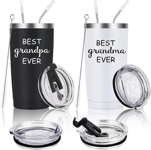 BEST EVER GRANDMA & GRANDPA INSULATED TUMBLERS LIDS & STRAWS - Picture 1 of 1