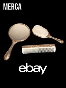 Vintage Vanity Handheld Mirror, Comb & Brush Set – Pristine Antique Collector’s - Picture 1 of 8