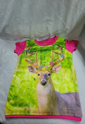 NEW John Deere Girls Buck Deer Flowers & Pink Short-Sleeve T-Shirt, Size 5 - Image 1 of 4