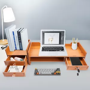 Wooden Desk Organizer with Drawers Office Supplies Computer Desktop Tabletop - Picture 1 of 12