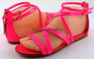 $450 MIU MIU 5X8460 Rosa Neon Pink Patent Designer Strappy Sandal 6 EUR 36 - Picture 1 of 4